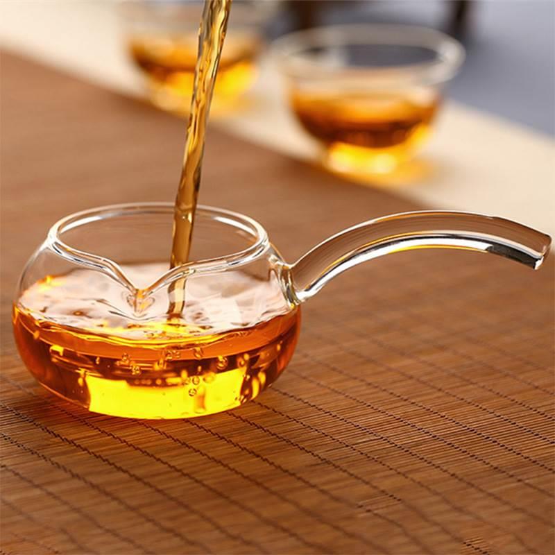 手工耐热玻璃茶盏长把手柄茶海公道杯功夫茶具透明玻璃分茶器