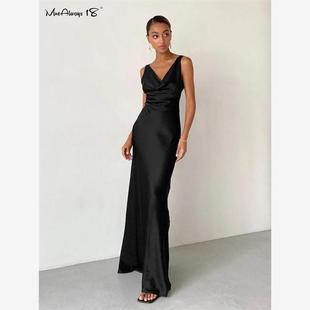Sleeveless Formal Floor Length Dresses Women Bodycon Satin