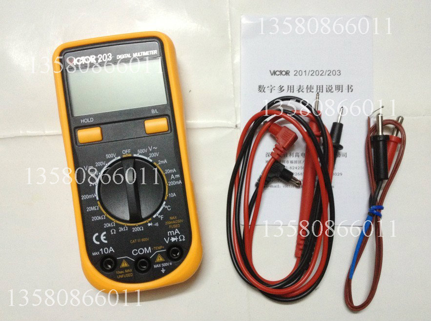 胜利原装正品 小巧型数字万用表VC203 带测温背光 数字万用表