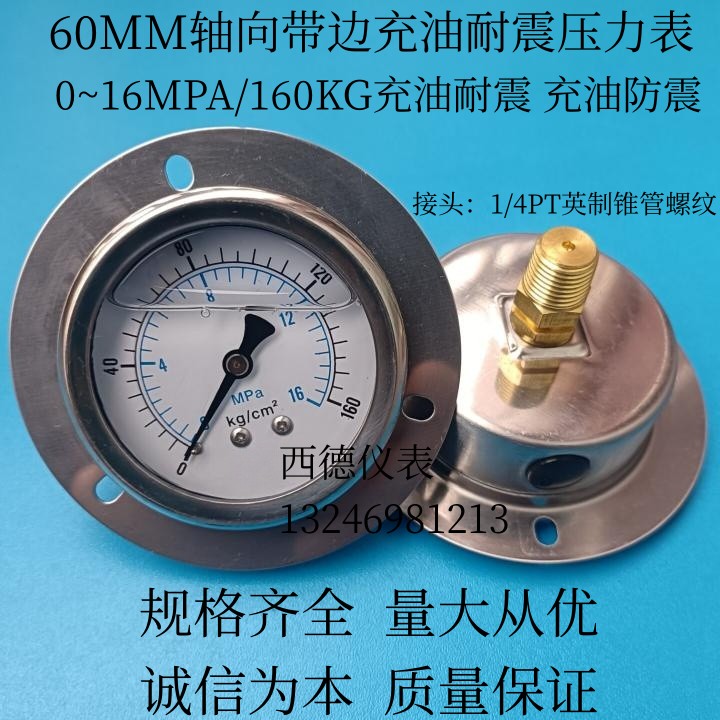 轴向带边充油耐震压力表