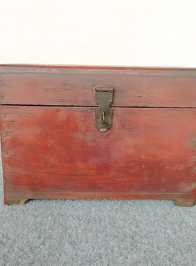 民俗老物件老医药箱实木箱老旧行军箱红色收藏旧货装饰道具摆件