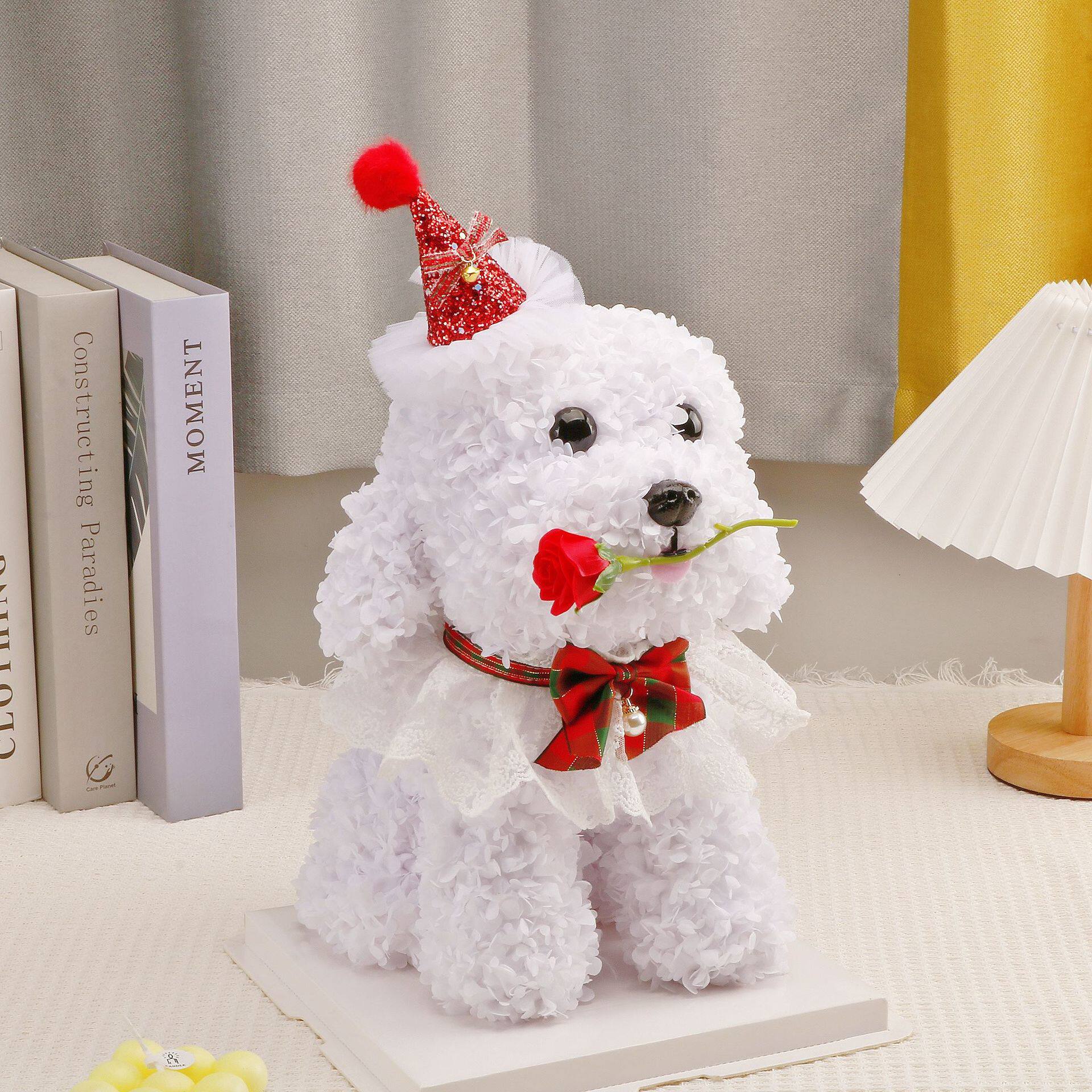 香皂花布艺绣球小狗 马尔济斯犬玫瑰熊送女友母亲节520情人节