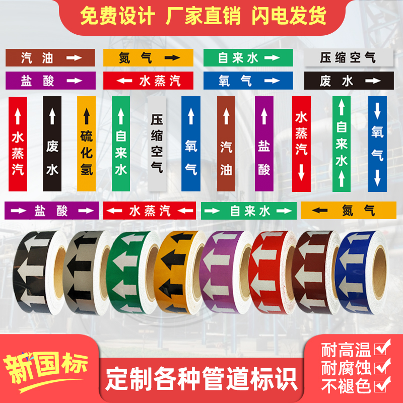 管道标识流向箭头护理贴