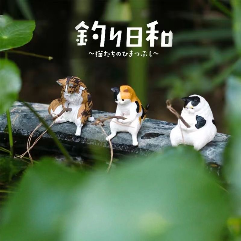 趣味摆件小猫咪钓鱼迷你