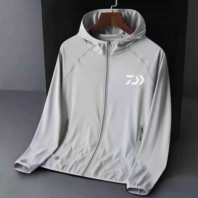 新款夏户外钓鱼短袖高端冰丝连帽衫防晒透气排汗路亚速干薄款T恤