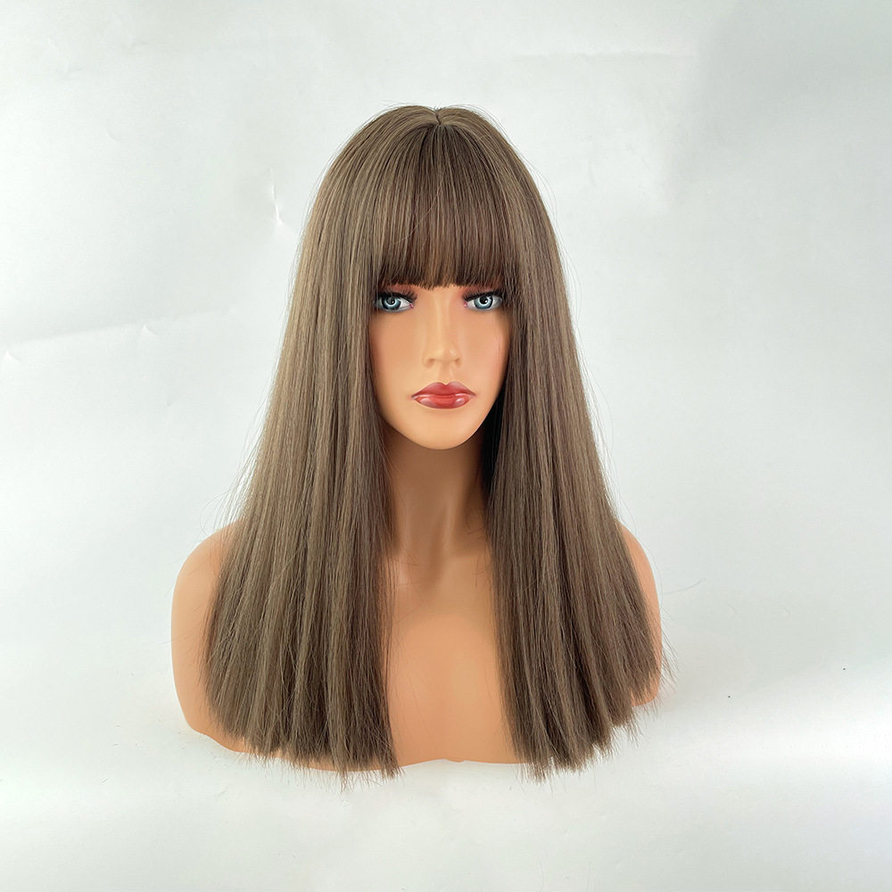 黑色长直发假发头套自然高温丝long black straight hair wigs