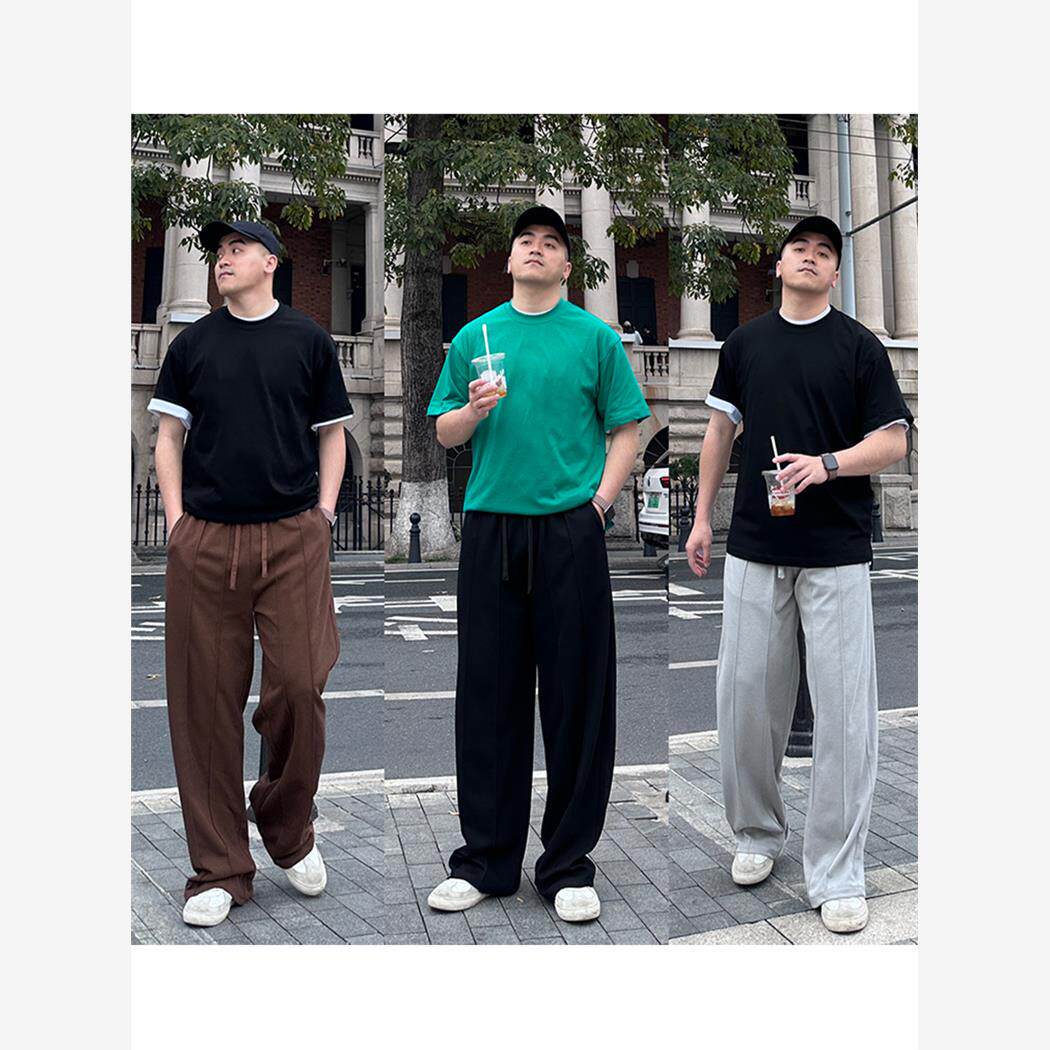 垂感立体夏季休闲裤子男款大码宽松直筒灰色男裤运动卫裤男