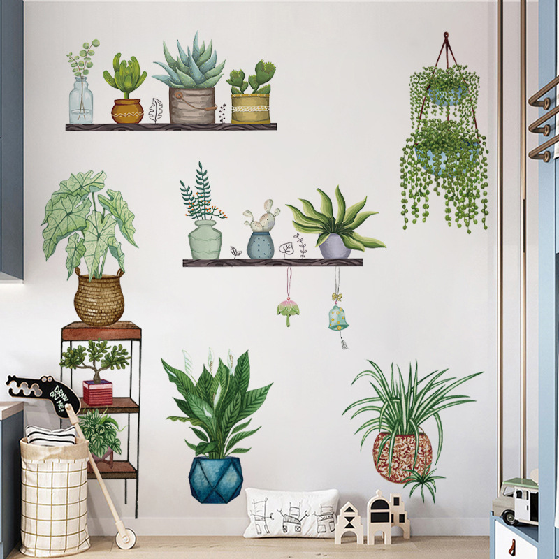 田园清新植物盆栽墙贴纸文艺客厅宿舍卧室装品走廊玄自粘贴画