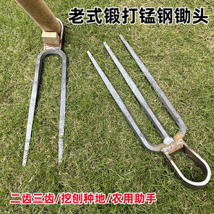 农用锻打挖地挖硬土老牌子两用挖土开荒种菜开垦种地锻打两齿锄头