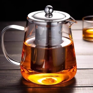 品茗小茶壶茶具 耐热玻璃茶壶350毫升不锈钢内胆过滤花草茶壶套装
