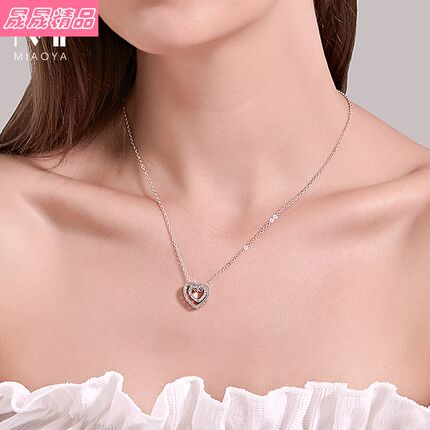Girls Simple Rhinestone Double Heart Necklace Bridal Jewelry