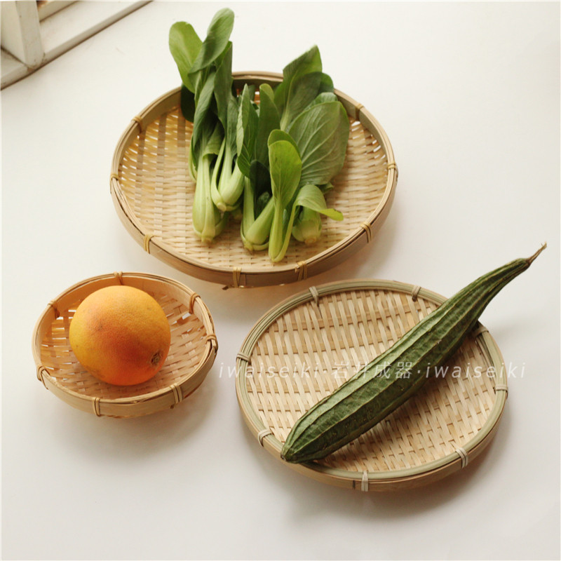 日韩ins同款和风手工竹编迷你收纳篮蔬果篮零食干果蓝 烘焙面包盘