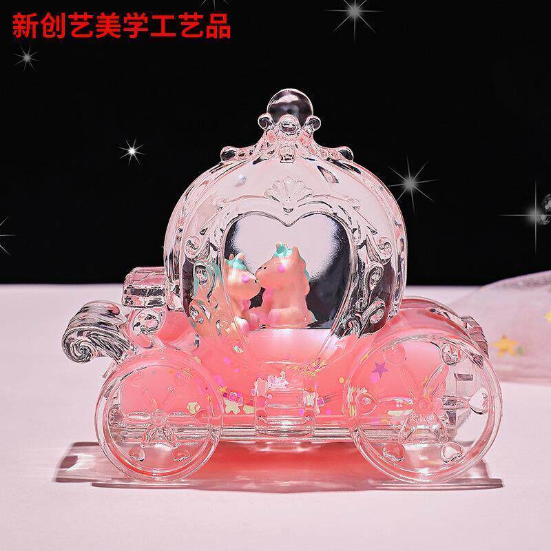 沙漏摆件马车南瓜车笔筒液体流沙创意油漏水油水晶球入油油滴笔插