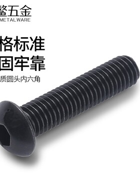 黑色304不锈钢圆头内六角螺丝盘头螺栓半圆杯螺钉M2.5M3M4M5M6M8