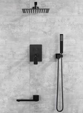 跨境黑色全铜暗装花洒套装嵌入式酒店工程浴室预埋淋浴花洒亚马逊