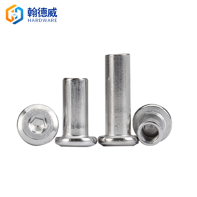 304不锈钢夹板倒边对锁螺母组合连接家具螺丝对敲内六角螺帽M6M8