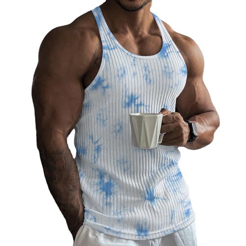 Camouflage vest for men 欧美男竖条纹健身运动修身扎染工字背心