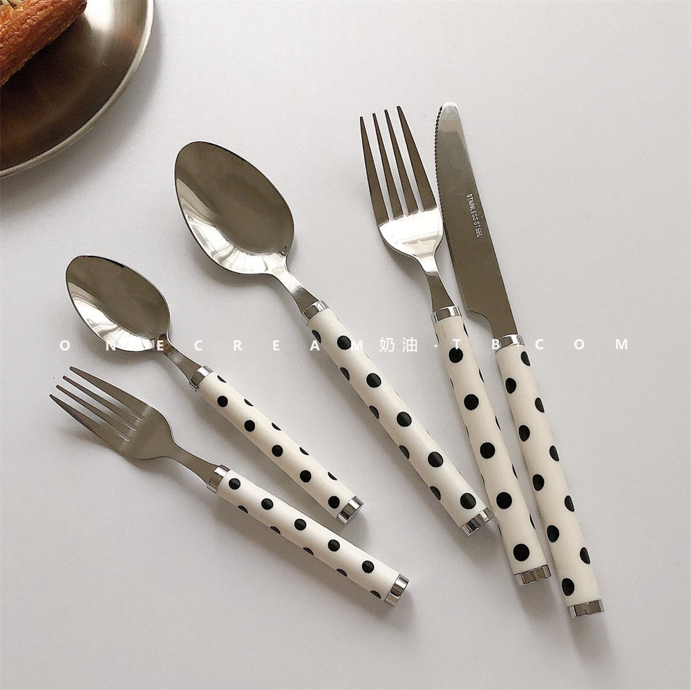 ins日韩甜品蛋糕波点不锈钢叉勺刀叉餐具套装小众可爱糕点意面叉,农用物资,可移动滴灌袋,淘宝优惠券,粉丝福利购,淘宝优惠卷