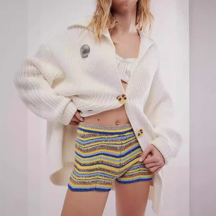 New slim  striped casual sports contrasting shorts for women