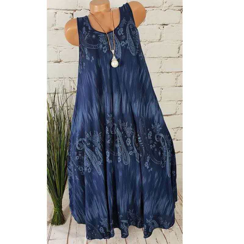 S-5xl胖mm数码印花无袖连衣裙女2024summer women casual dresses