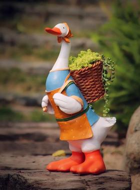 可爱田园风大鸭子树脂落地摆件庭院阳台花园装饰多肉卡通小花盆