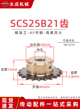 SCS高品质成型孔链轮2分25B21齿 04C21T外径46 精车内孔键槽顶丝