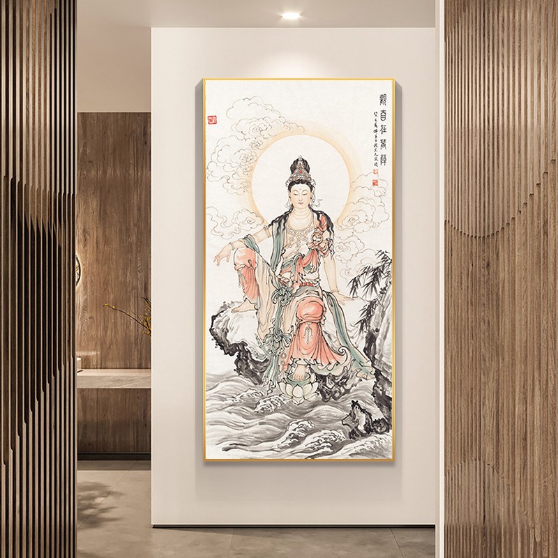 观音菩萨佛像画中堂供奉佛主佛画装饰画新中式玄关办公室墙画挂画