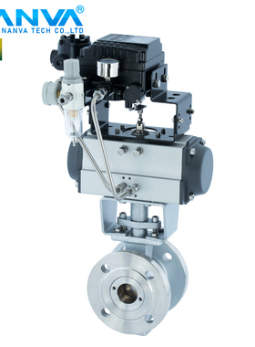 YT-1000R气动调节阀V型不锈钢304法兰球阀VQ647H-16P.T比例4-20mA