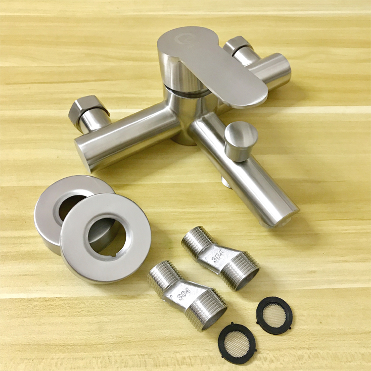 德国304不锈钢淋浴龙头浴室浴缸暗装三联冷热淋浴龙头混水阀套装