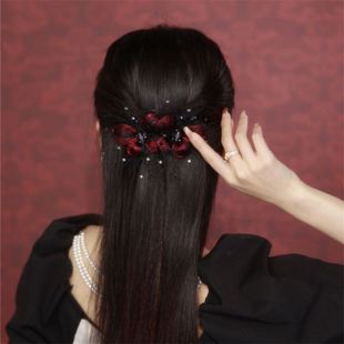 喜婆婆头上戴的花女士盘头花喜婆婆头饰高端结婚妈妈盘头发饰高雅