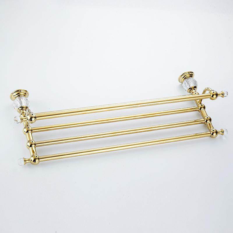 欧式水晶毛巾架套装金色卫生间置物浴巾架不锈钢卫浴五金套件挂件