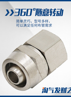 气动气管快拧接头PCF6-01/8-02/10-03/12-04内螺纹丝牙锁母式直通