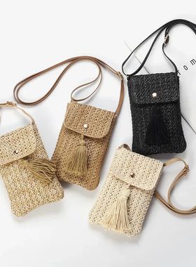 Women Straw Beach Bag Holiday Mobile Phone Shouder Bag Summe