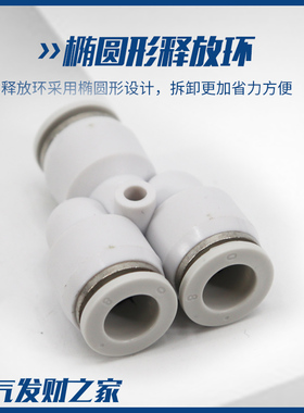 气动精品黑色快速快插接头三插叉Y型PY6三通PY4 PY8 PY10外径12mm
