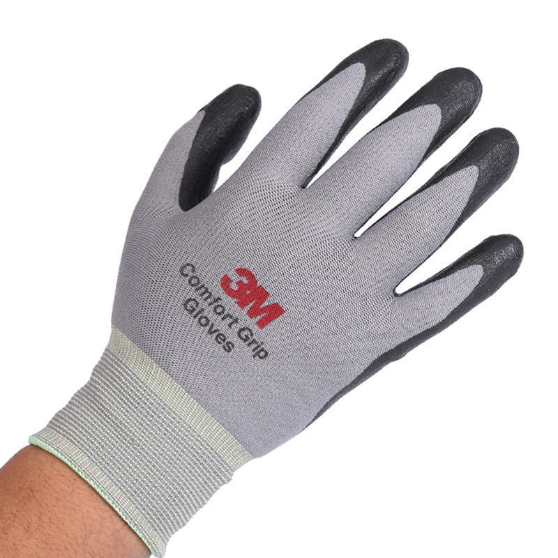 3M 舒适型防滑耐磨手套劳保工业劳动防寒工作防护丁腈掌浸灰色