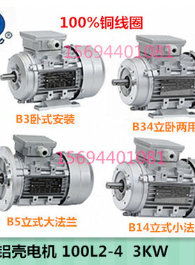 4极3KW方力YSYE2YE3/FL-100L2-4铝壳三相异步电动机3000W国标全铜