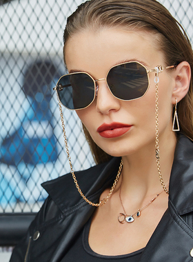 抖音链条墨镜女欧美新款ins网红防掉链凹造型太阳眼镜sunglasses