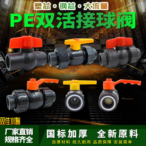 PE双活接球阀4分20热熔钢芯大流量阀门6分水管全塑配件塑料开关