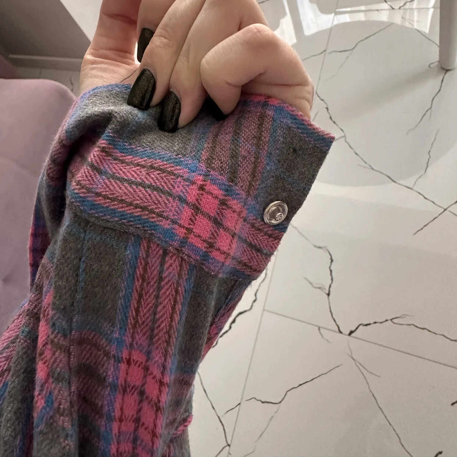 复古格纹撞色衬衫长袖女