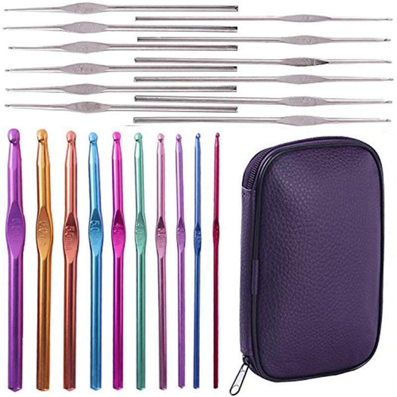뜨개질 도구 스웨터 바늘 금속 크로셰 뜨개질 후크 색상 산화 알루미늄 합금 크로셰 뜨개질 후크 22개 세트