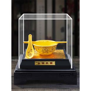 金碗托福绒沙金摆件 金碗筷 工艺品 富贵金饭碗结婚婚庆礼品