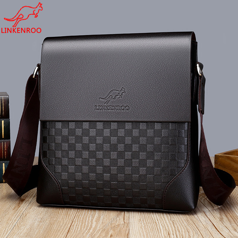 男士单肩斜挎包真皮商务背包软牛皮2023新款格子时尚休闲竖小跨包