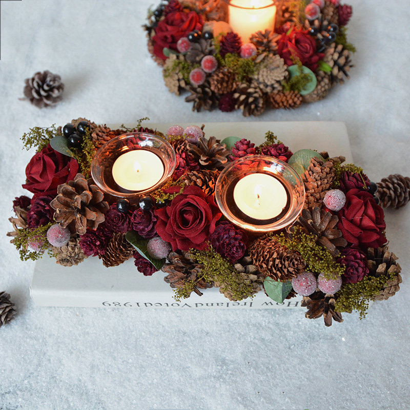 Swanlace玫瑰花复古松果烛台餐厅红果圣诞装饰摆件烛光晚餐蜡