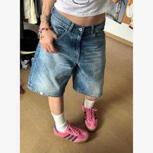 美式复古低腰牛仔短裤女夏季辣妹炸街中裤休闲百搭浅色直筒五分裤