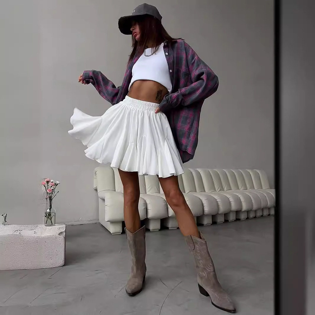 2024夏街头潮流拼接百褶半身裙不规则短裙 Irregular short skirt