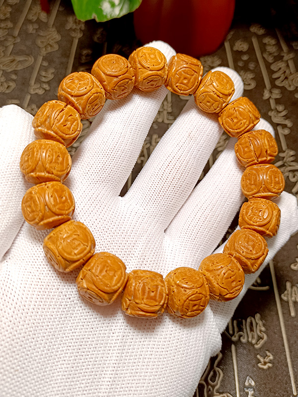 天然桃核手串磨盘桩陨石坑手链天河纹六方钱福袋子简约DIY手串