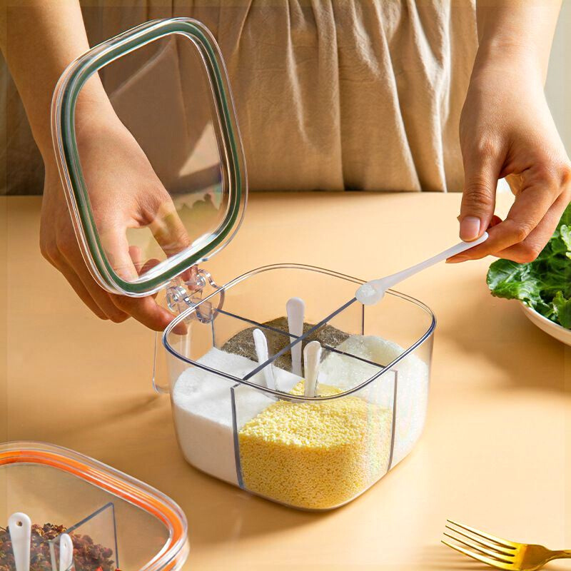 居家厨房调料盒一体多格年轻人盐味精胡椒收纳佐料四合一调味盒