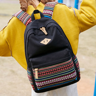 Canvas backpack women casual school bag 民族风双肩帆布背包女