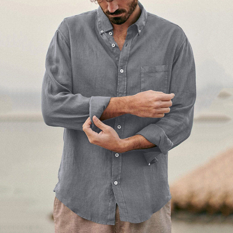 loose vintage men's shirt 休闲翻领长袖开衫 宽松复古男士衬衫