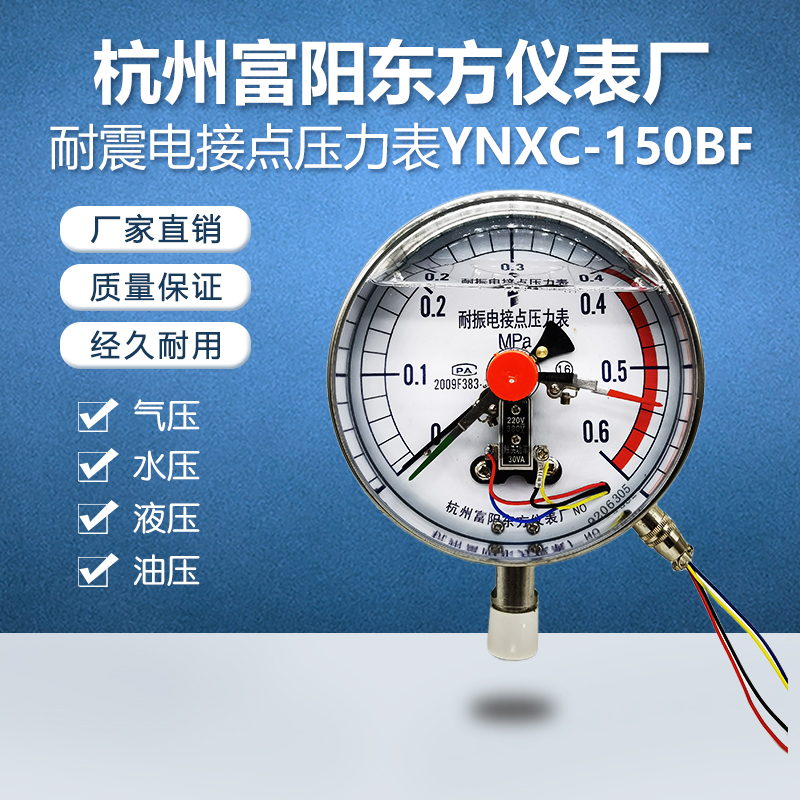 杭州富阳东方YNXC-150BF全不锈钢304耐震抗振耐高温电接点压力表